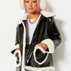 Skinnydip London Heart Pocket White Borg Trim Vinyl Boxy Jacket Coats & Jackets