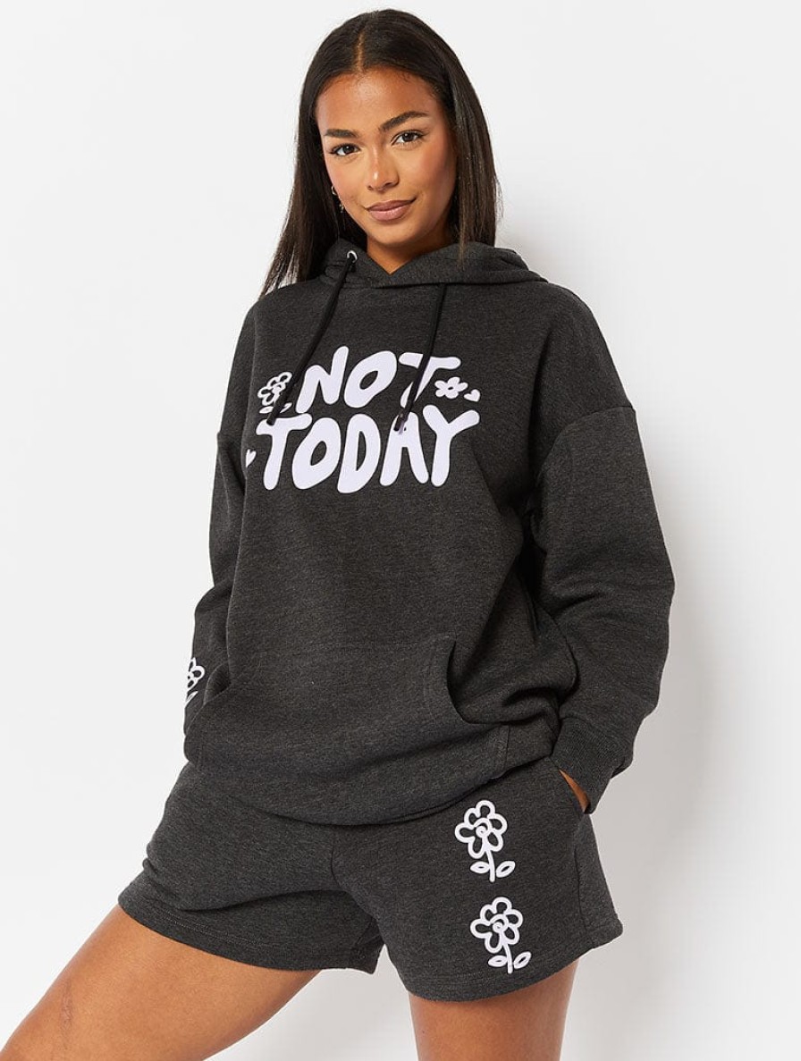 Skinnydip London Not Today Charcoal Grey Hoodie Co-Ord Hoodies & Sweatshirts