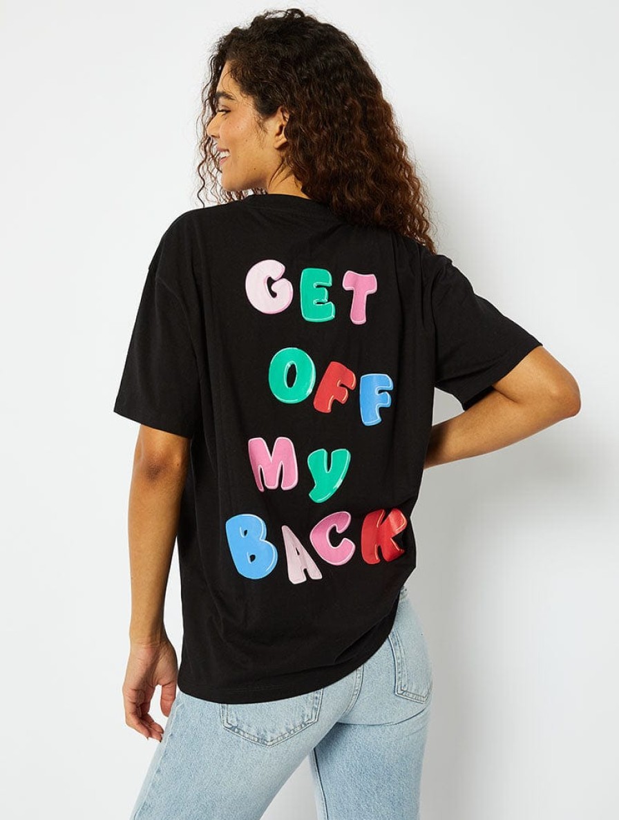 Skinnydip London Get Off My Back Graphic Black Oversized T-Shirt Tops & T-Shirts