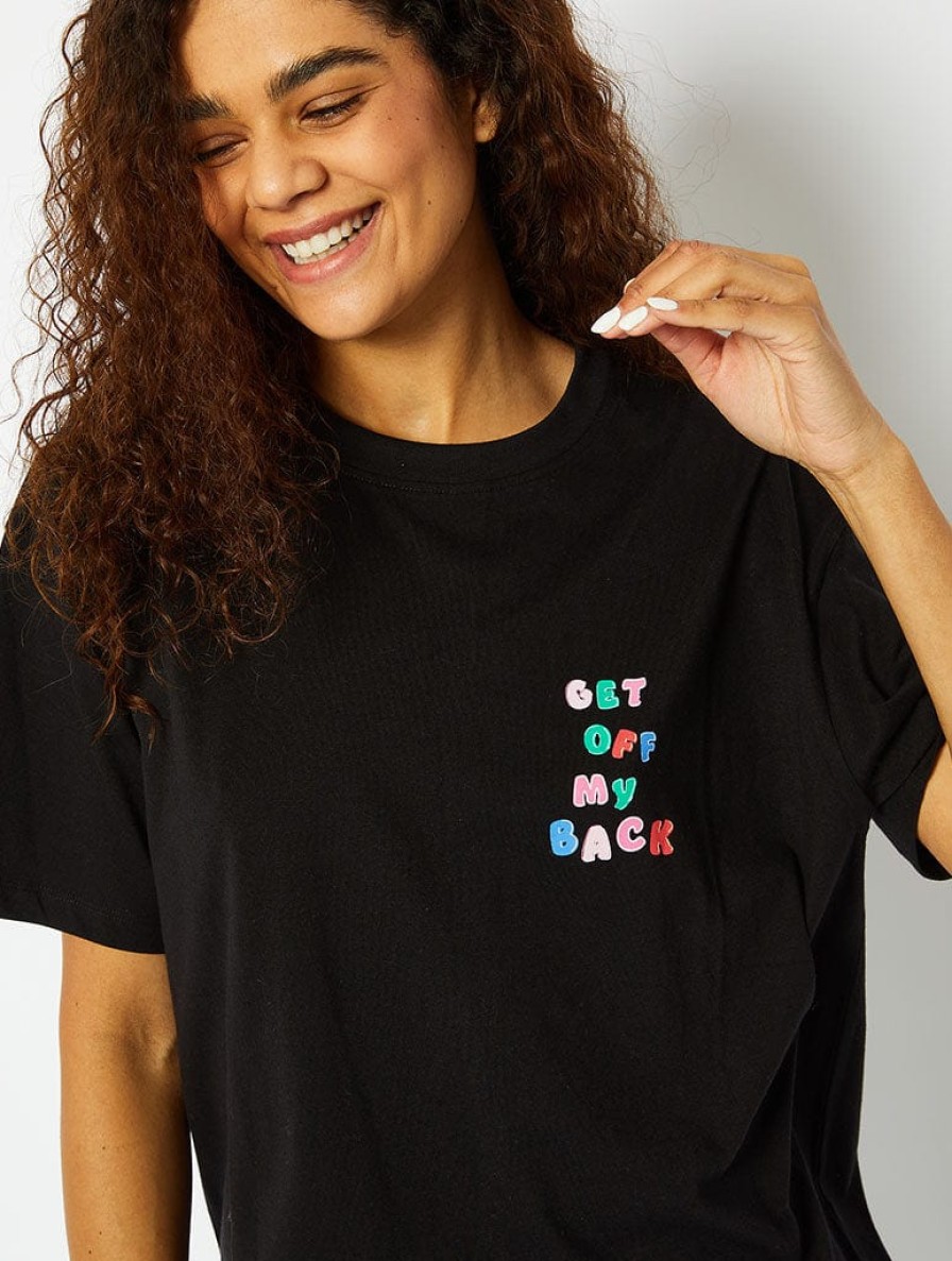 Skinnydip London Get Off My Back Graphic Black Oversized T-Shirt Tops & T-Shirts