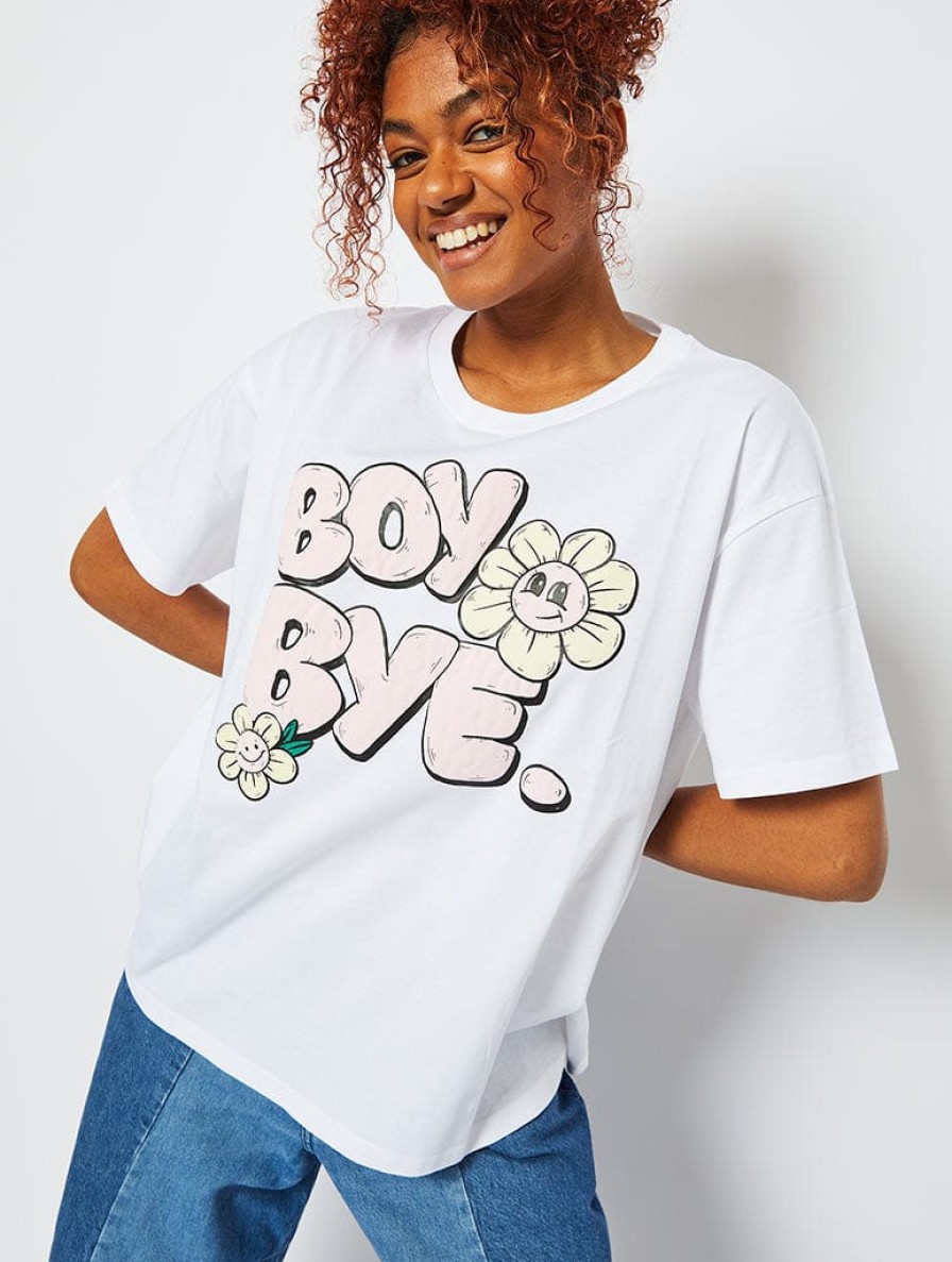 Skinnydip London Boy Bye Oversized T-Shirt In White Tops & T-Shirts