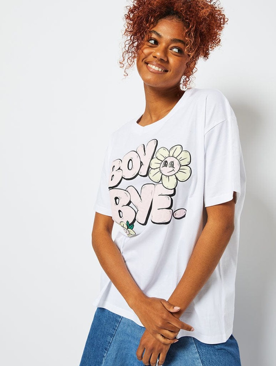 Skinnydip London Boy Bye Oversized T-Shirt In White Tops & T-Shirts