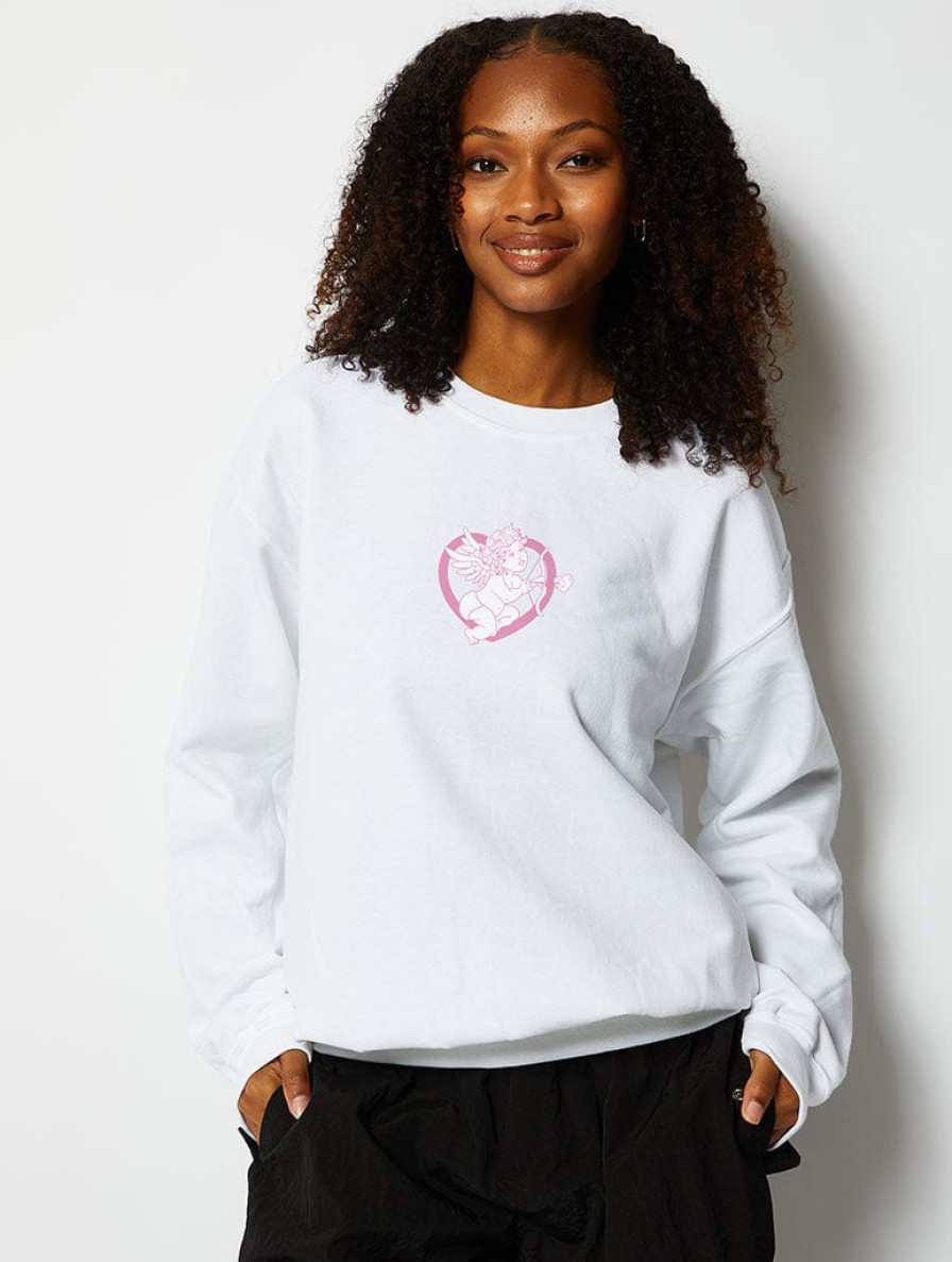 Skinnydip London Stupid Cupid Sweatshirt In White Hoodies & Sweatshirts