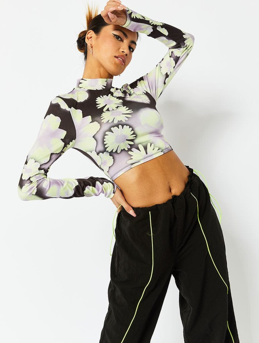 Skinnydip London Open Back Turtleneck Floral Print Top Tops & T-Shirts