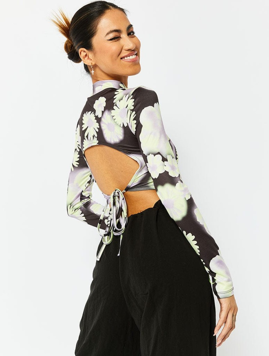 Skinnydip London Open Back Turtleneck Floral Print Top Tops & T-Shirts