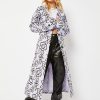 Skinnydip London Lilac Happy Face Flower Printed Trench Coat Shop All Clothing