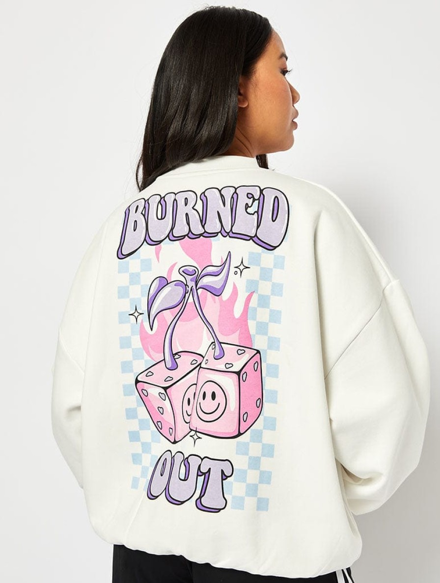 Skinnydip London Burned Out Ecru Oversized Sweatshirt Loungewear