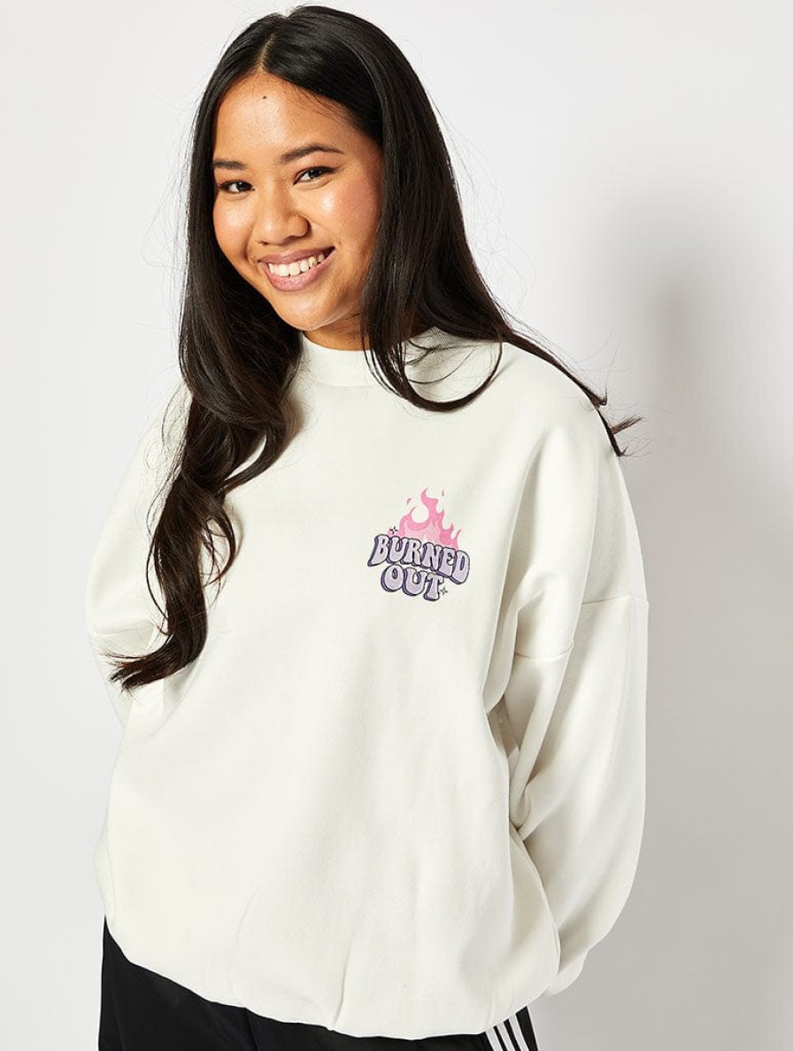 Skinnydip London Burned Out Ecru Oversized Sweatshirt Loungewear