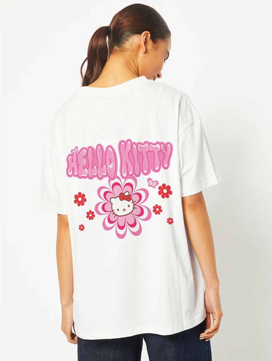 Skinnydip London Hello Kitty X Skinnydip Floral T-Shirt In White Tops & T-Shirts