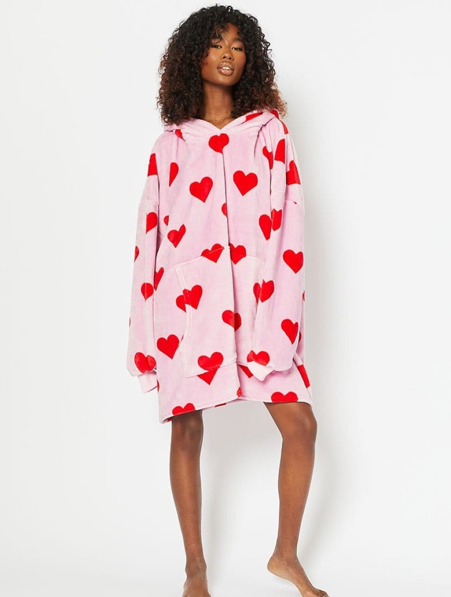 Skinnydip London Pink Heart Blanket Hoodie Nightwear