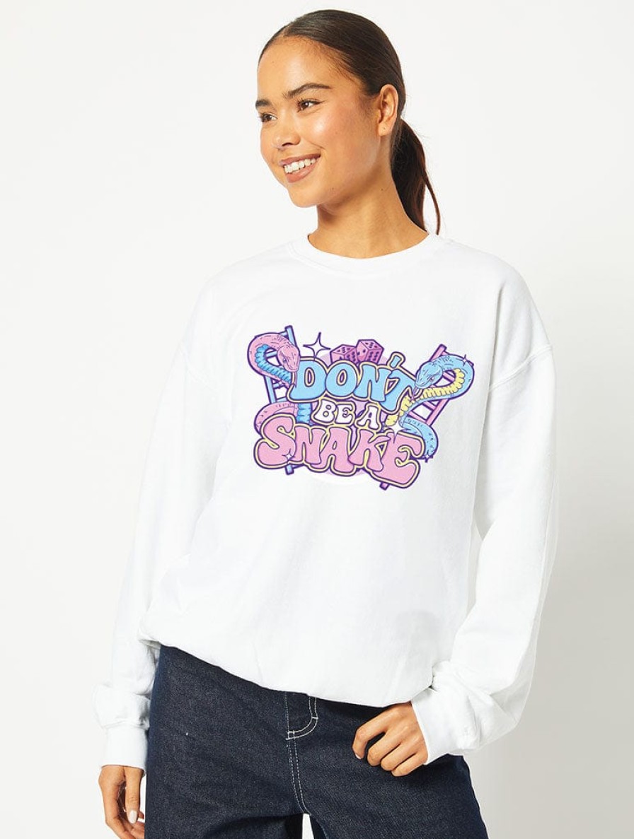 Skinnydip London Don'T Be A Snake Sweatshirt In White Hoodies & Sweatshirts