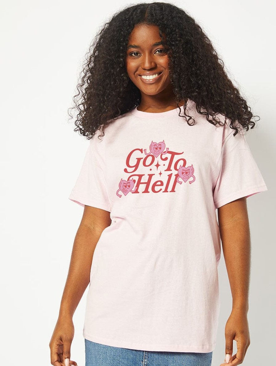 Skinnydip London Go To Hell T-Shirt In Pink Tops & T-Shirts