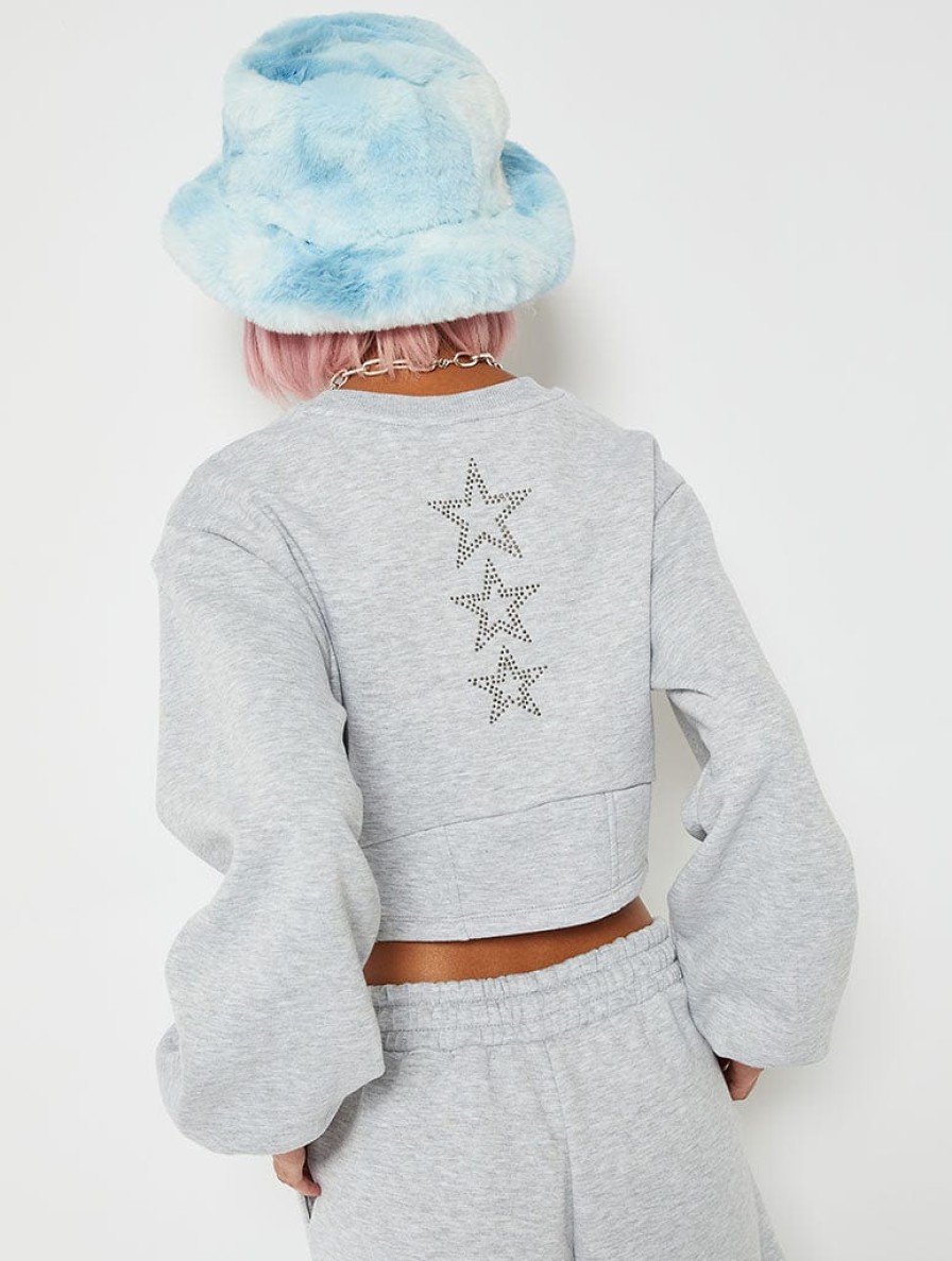 Skinnydip London Cropped Corset Sweatshirt In Grey Marl Hoodies & Sweatshirts