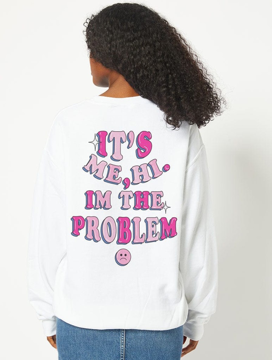 Skinnydip London It'S Me, Hi, I'M The Problem Sweatshirt In White Hoodies & Sweatshirts