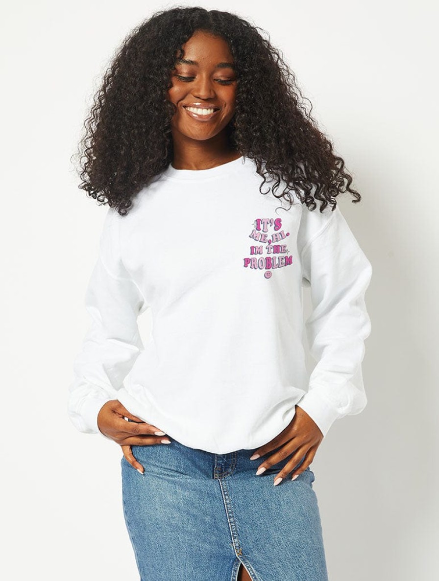 Skinnydip London It'S Me, Hi, I'M The Problem Sweatshirt In White Hoodies & Sweatshirts