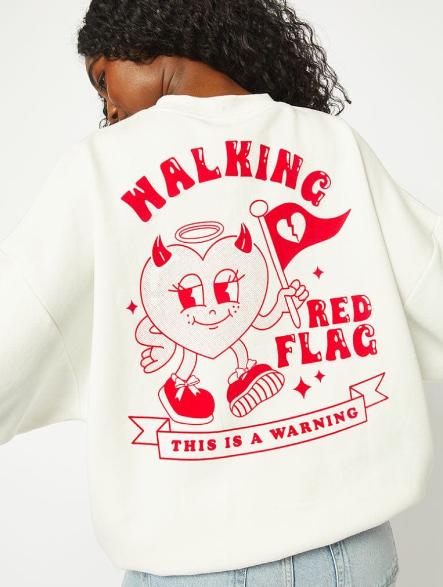 Skinnydip London Walking Red Flag Ecru Oversized Sweatshirt Loungewear