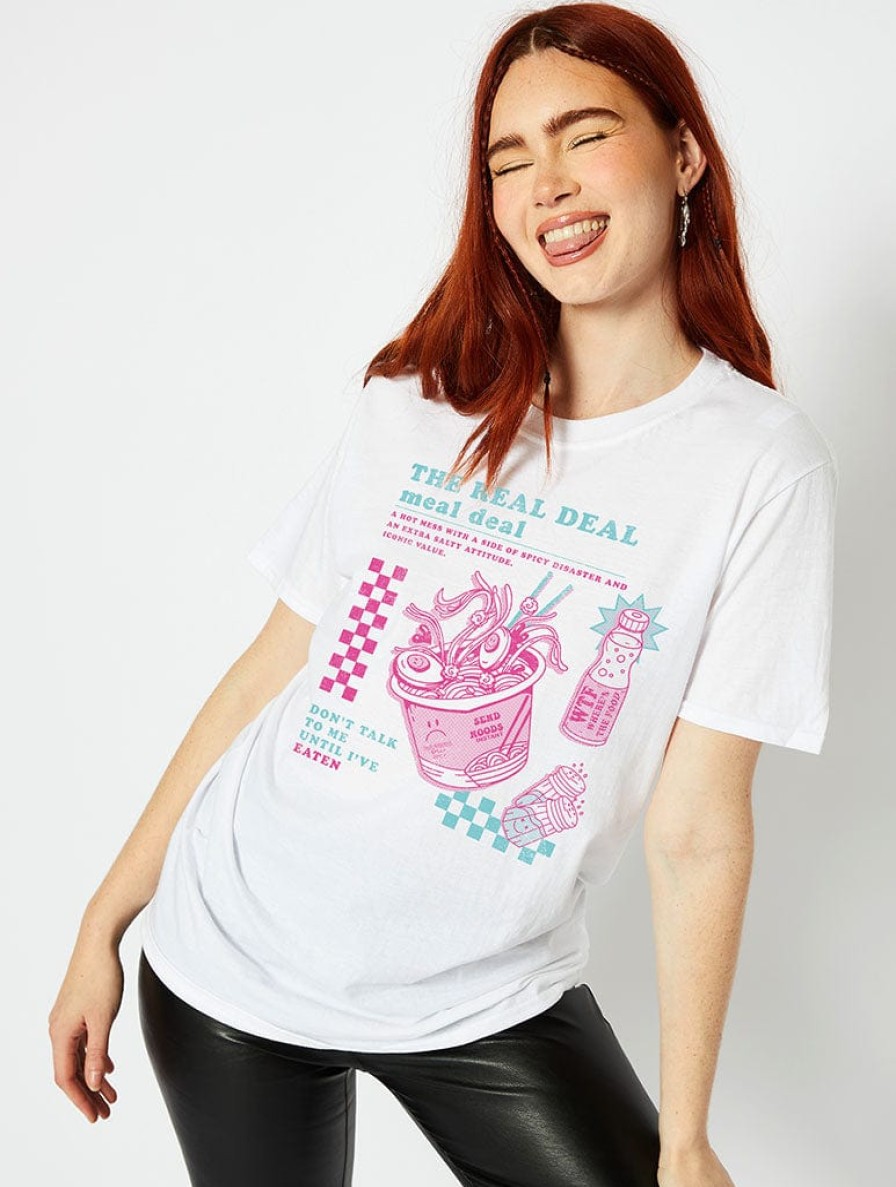 Skinnydip London The Real Meal Deal T-Shirt In White Tops & T-Shirts