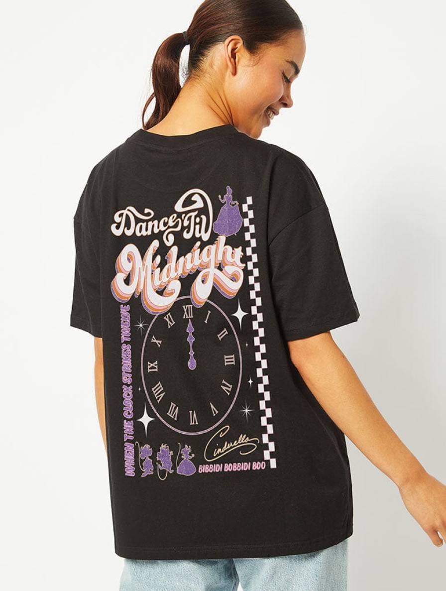 Skinnydip London Disney Cinderella Dance Til Midnight T-Shirt In Black Tops & T-Shirts