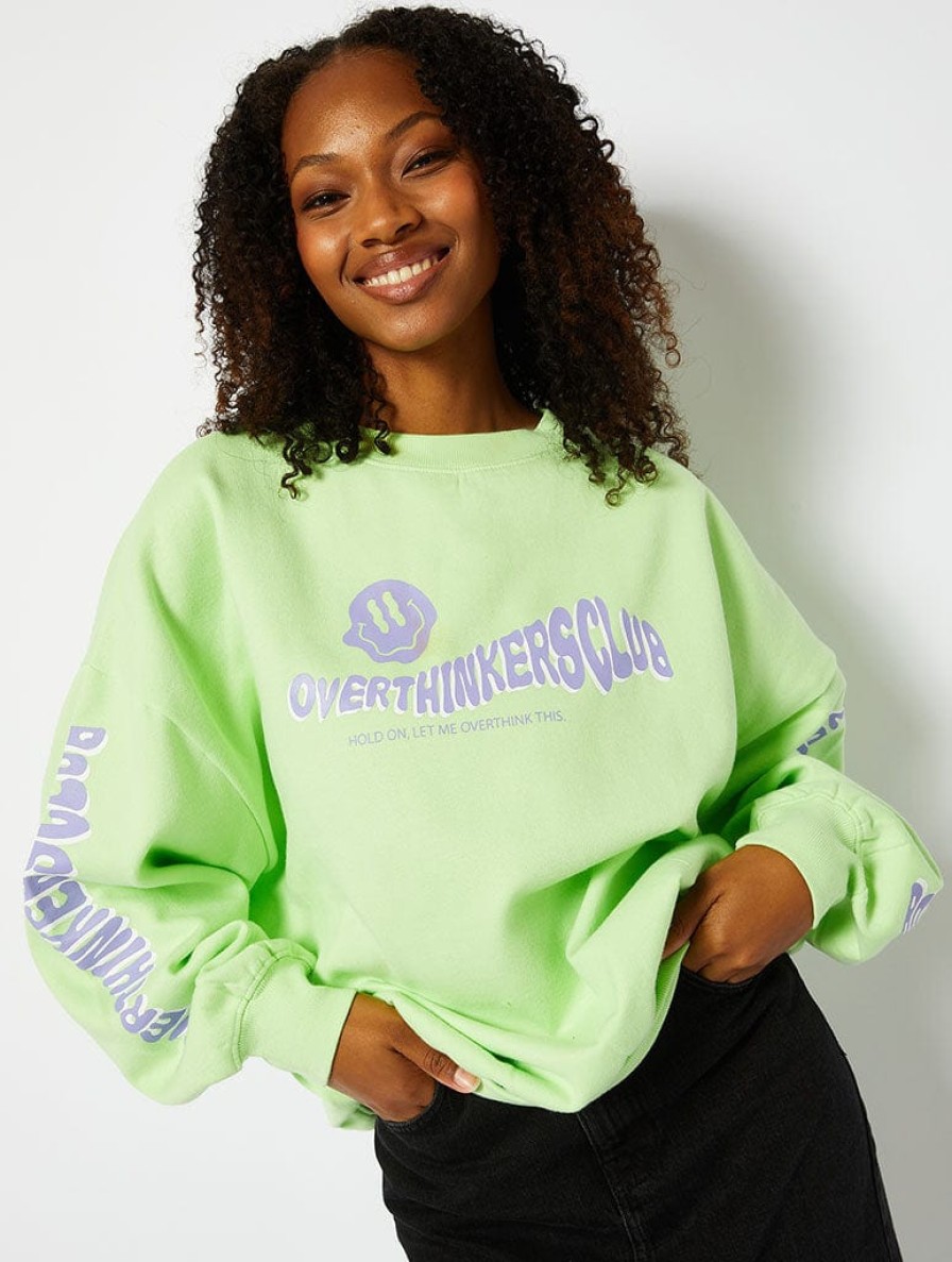 Skinnydip London Overthinkers Club Lime Oversized Sweatshirt Hoodies & Sweatshirts