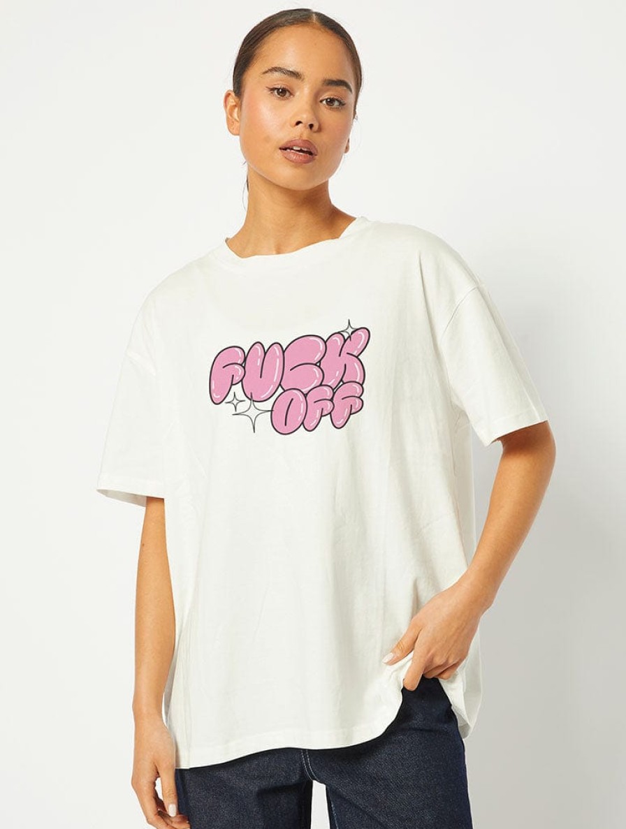 Skinnydip London F*Ck Off T-Shirt In White Tops & T-Shirts