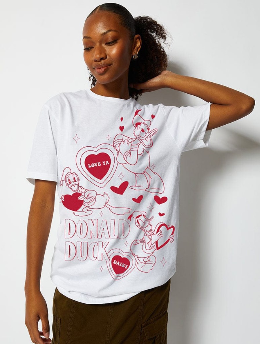 Skinnydip London Disney Donald Duck Love T-Shirt In White Tops & T-Shirts