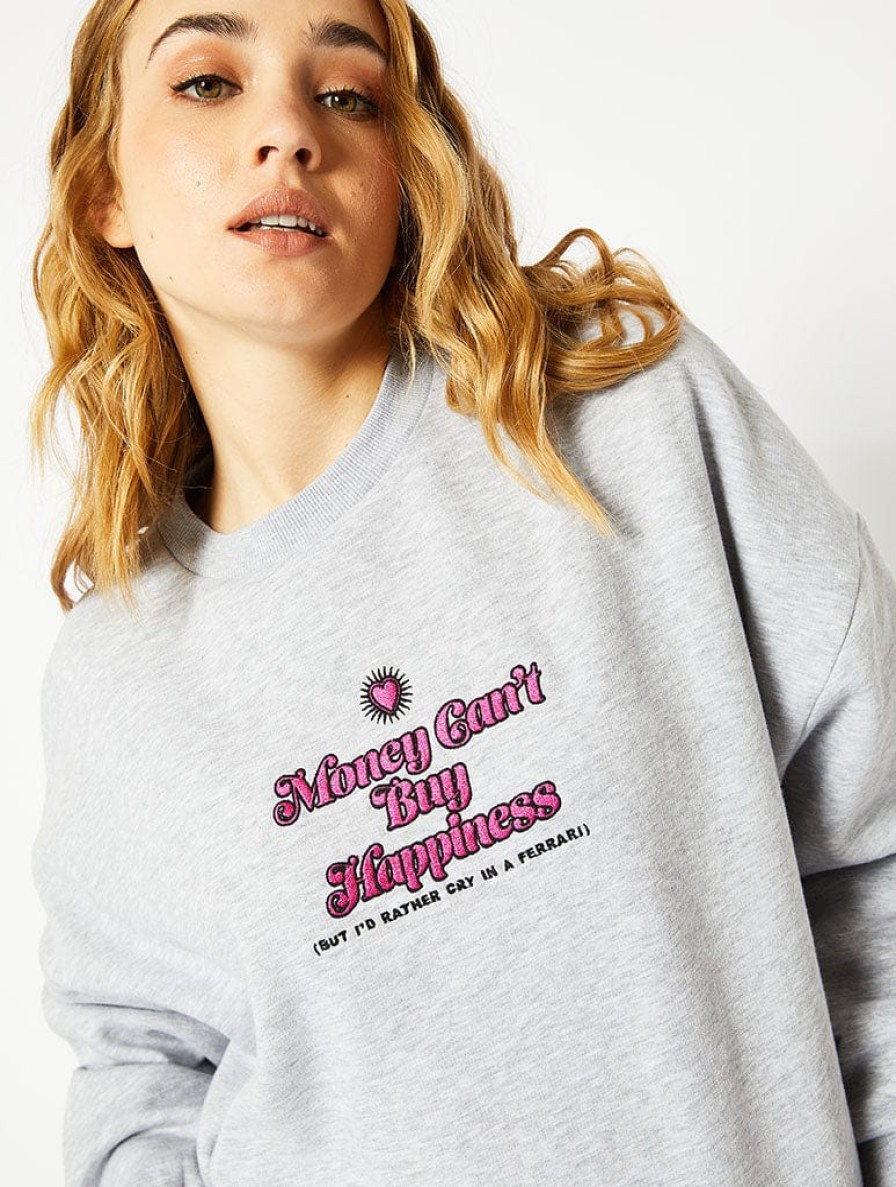 Skinnydip London Money Cant Buy Happiness Oversized Sweatshirt In Grey Hoodies & Sweatshirts