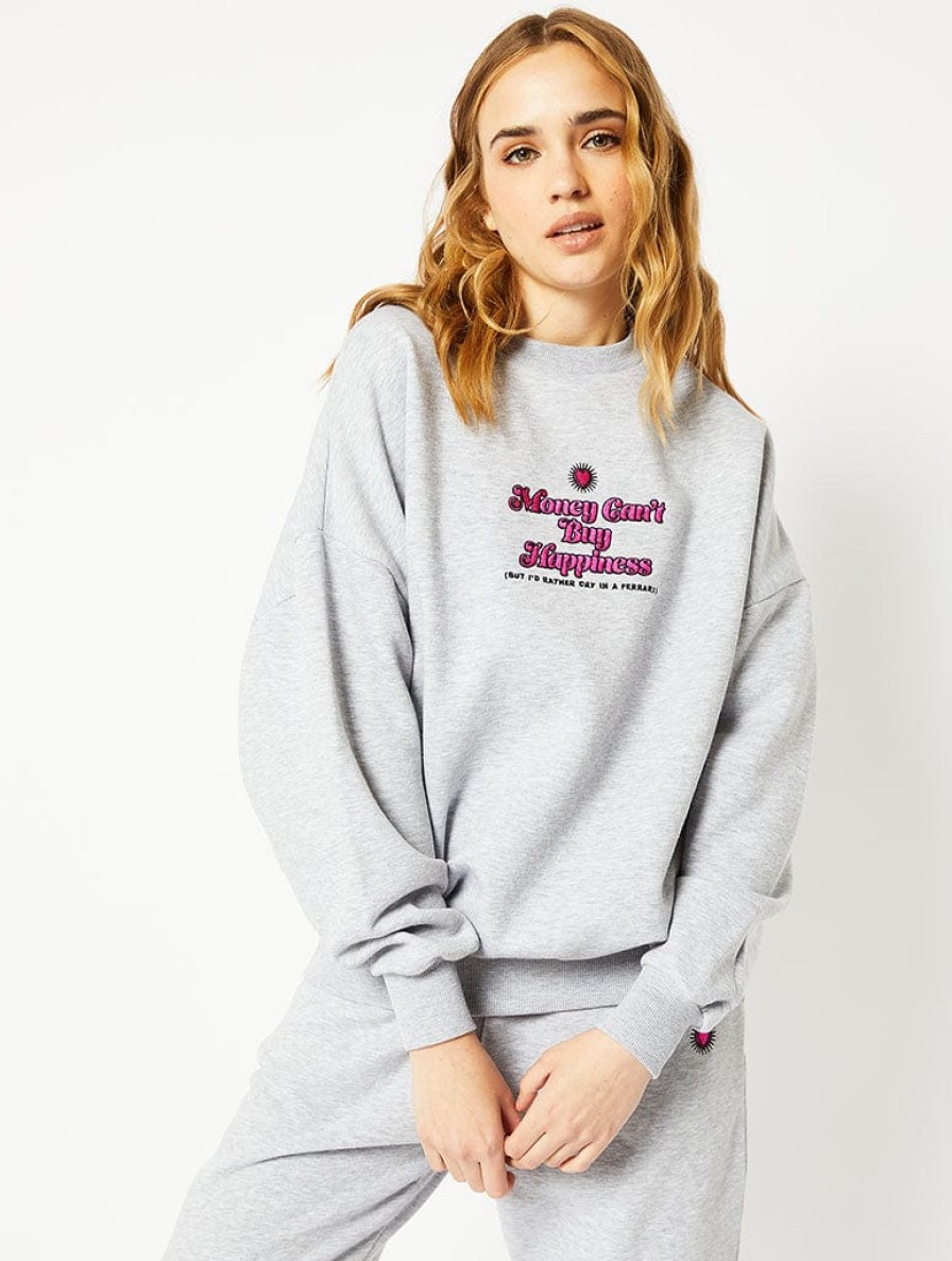 Skinnydip London Money Cant Buy Happiness Oversized Sweatshirt In Grey Hoodies & Sweatshirts