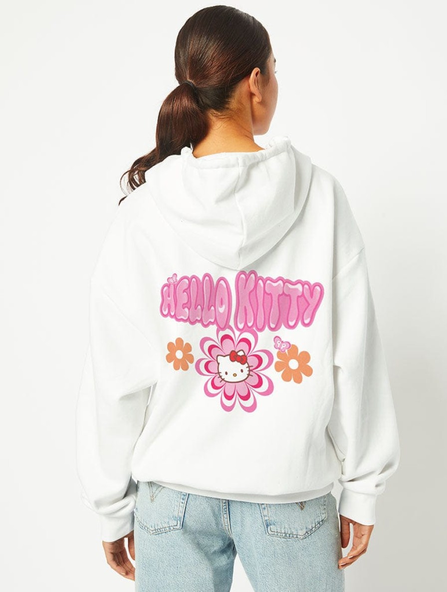 Skinnydip London Hello Kitty X Skinnydip Flower Hoodie In White Hoodies & Sweatshirts