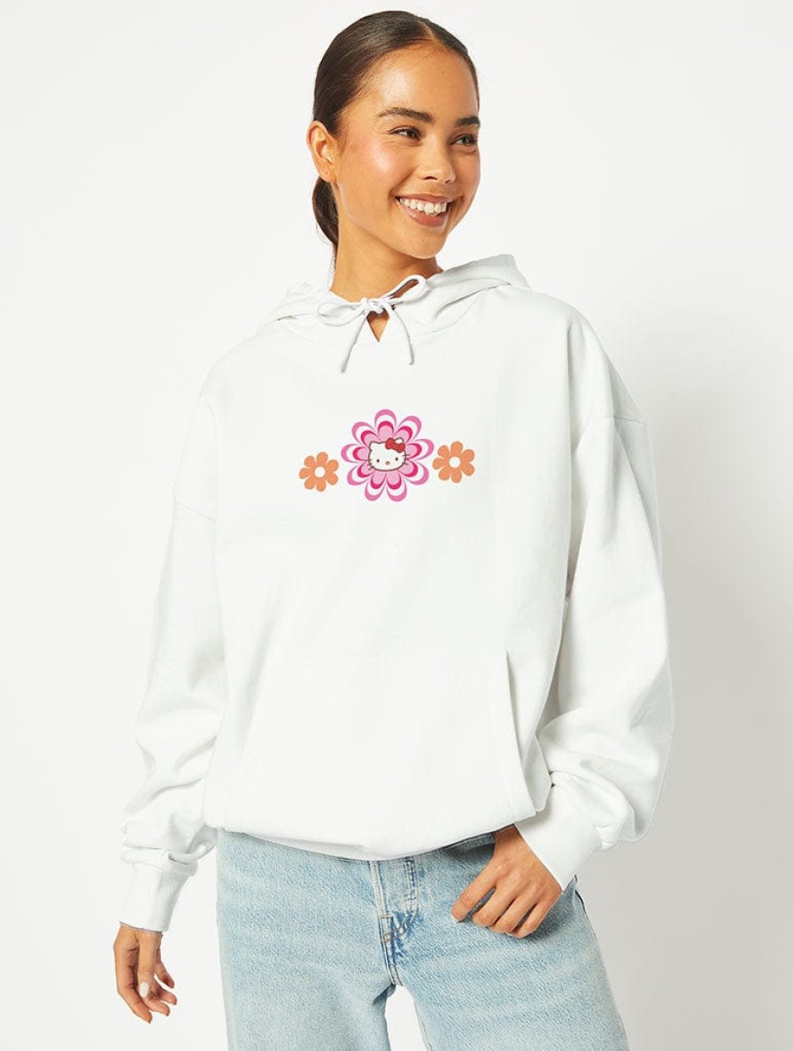 Skinnydip London Hello Kitty X Skinnydip Flower Hoodie In White Hoodies & Sweatshirts