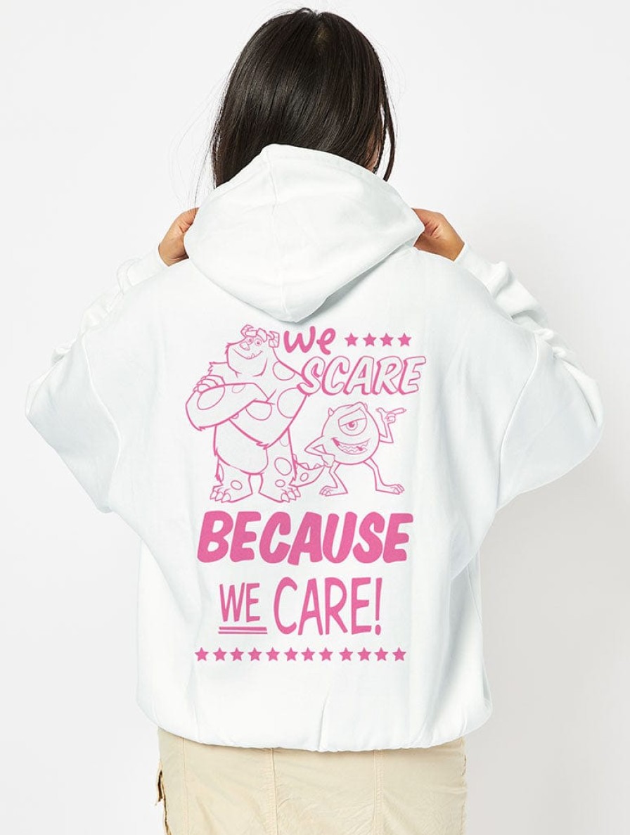 Skinnydip London Disney Monsters Inc We Scare Because We Care Hoodie In White Hoodies & Sweatshirts