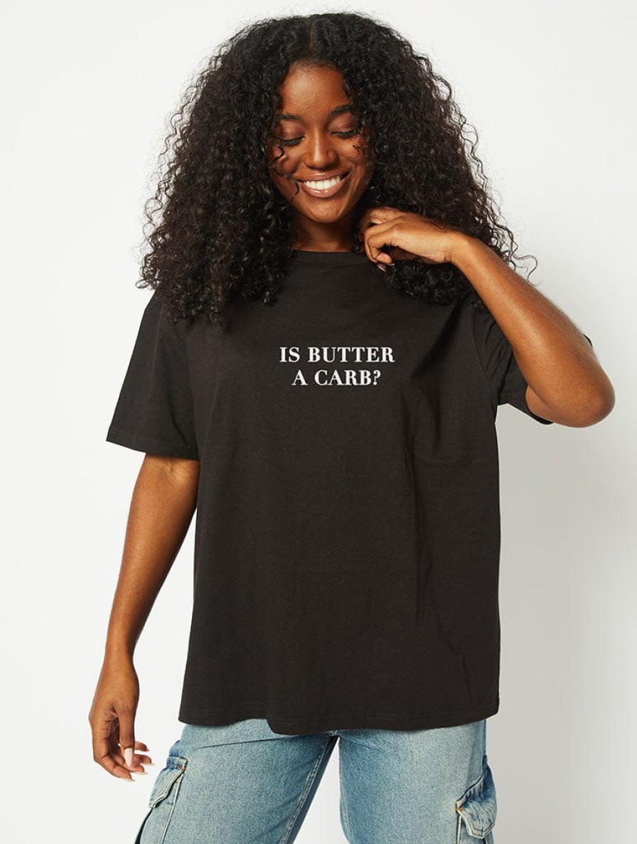 Skinnydip London Mean Girls X Skinnydip Is Butter A Carb? T-Shirt In Black Tops & T-Shirts