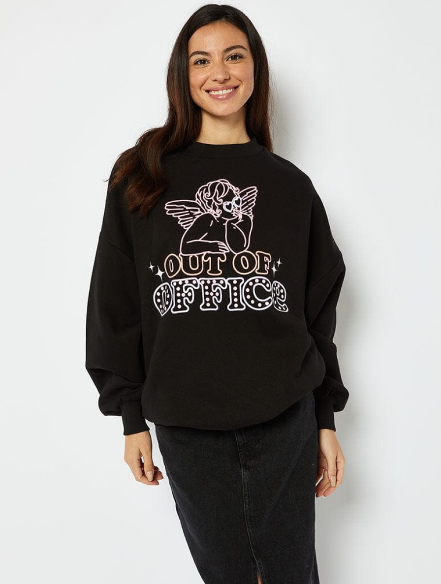 Skinnydip London Out Of Office Black Oversized Sweatshirt Hoodies & Sweatshirts