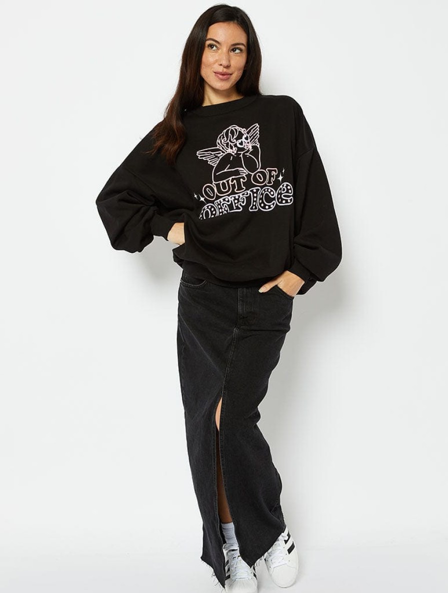 Skinnydip London Out Of Office Black Oversized Sweatshirt Hoodies & Sweatshirts