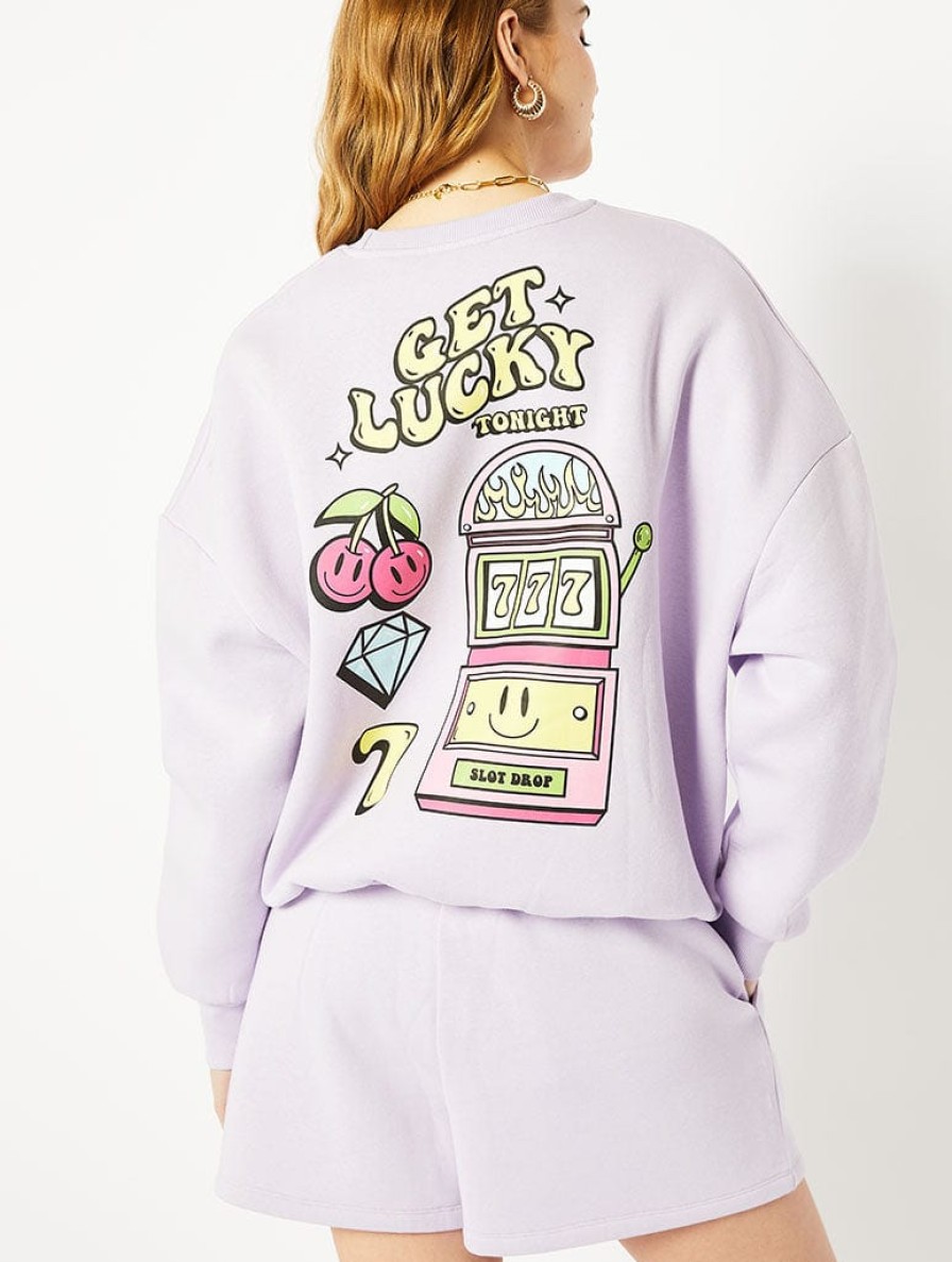 Skinnydip London Get Lucky Oversized Sweatshirt In Purple Hoodies & Sweatshirts