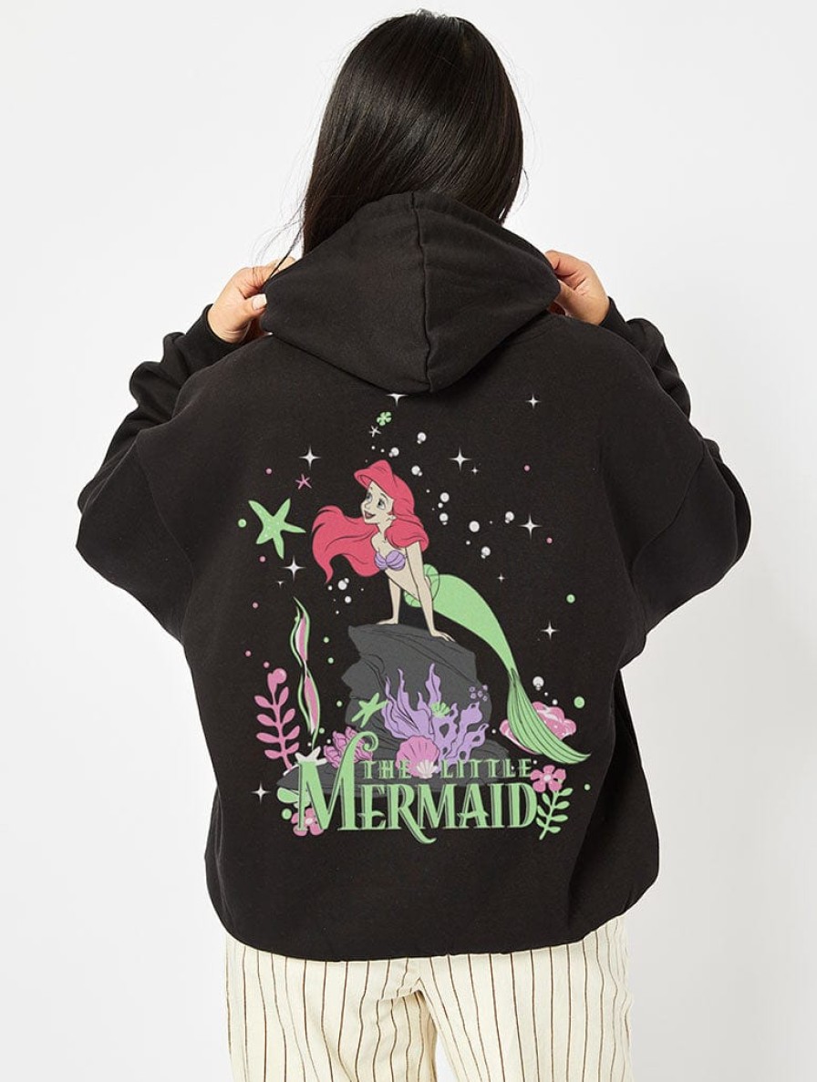 Skinnydip London Disney The Little Mermaid Tides & Vibes Hoodie In Black Loungewear