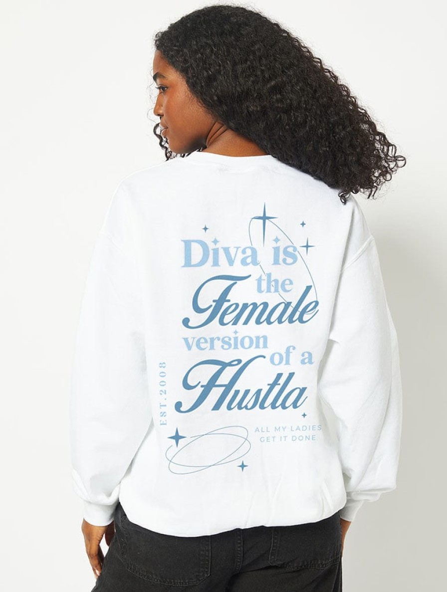 Skinnydip London Female Version Of A Hustla Sweatshirt In White Hoodies & Sweatshirts