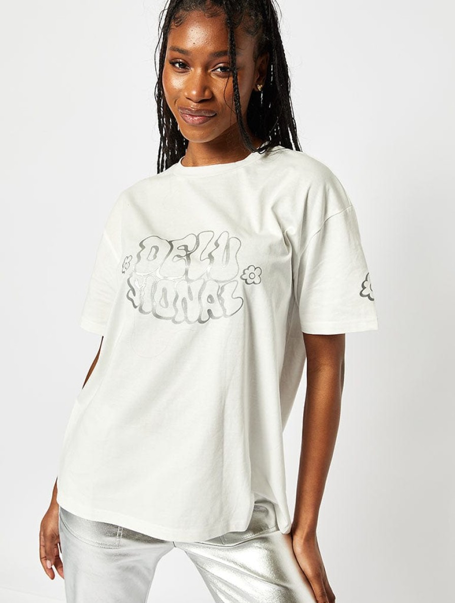 Skinnydip London Delusional Oversized T-Shirt In Ecru Tops & T-Shirts