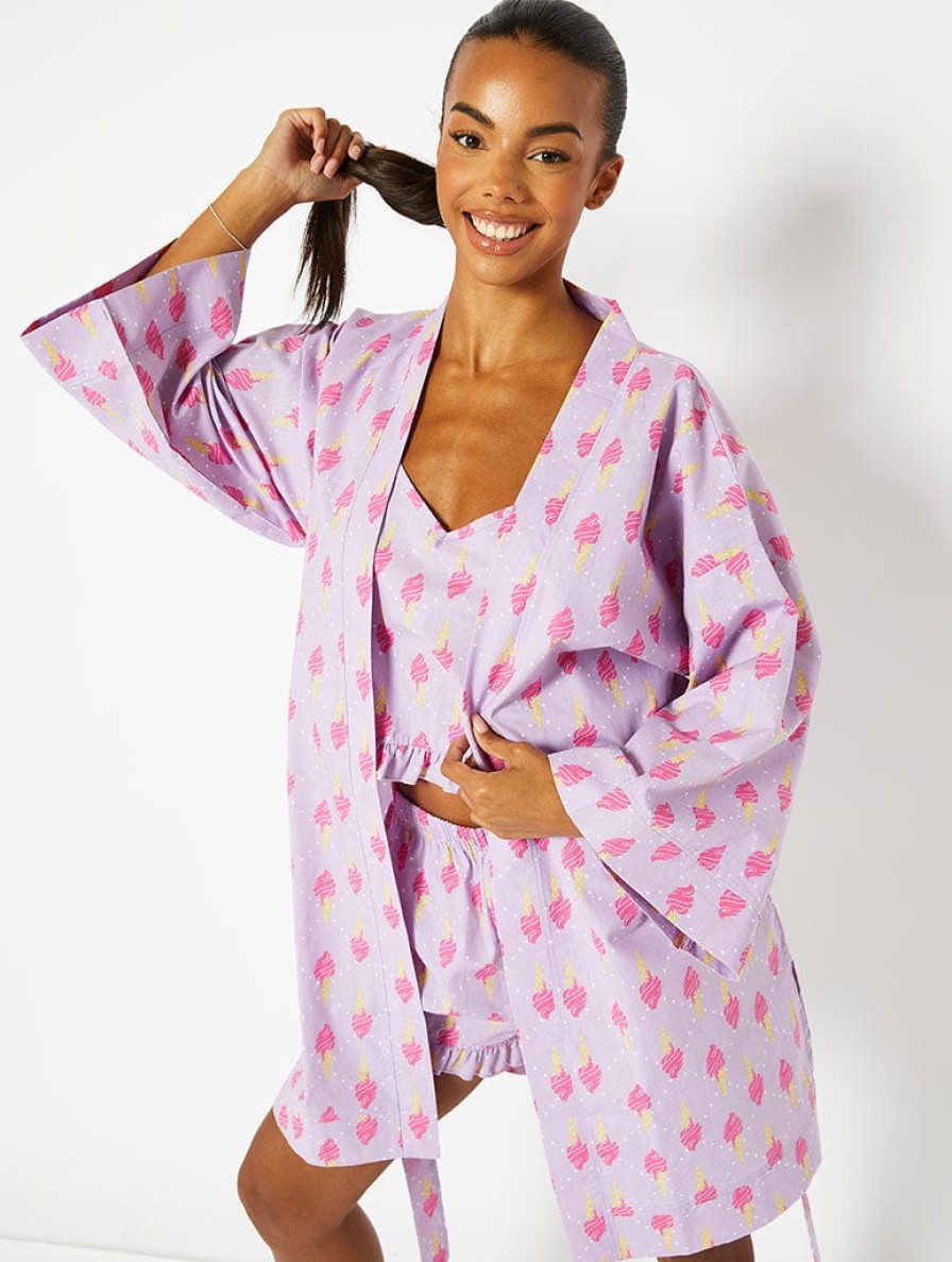 Skinnydip London Ice Cream Print Cotton Dressing Gown Nightwear