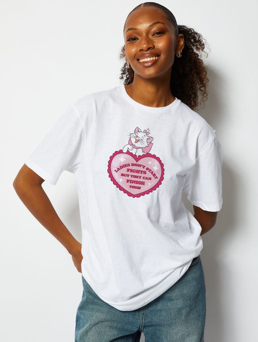 Skinnydip London Disney Marie Heart T-Shirt In White Tops & T-Shirts