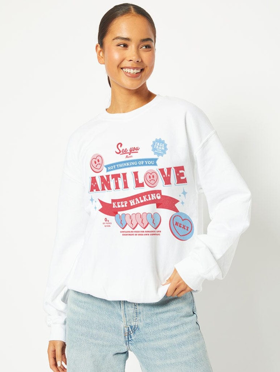 Skinnydip London Antilove Sweatshirt In White Loungewear