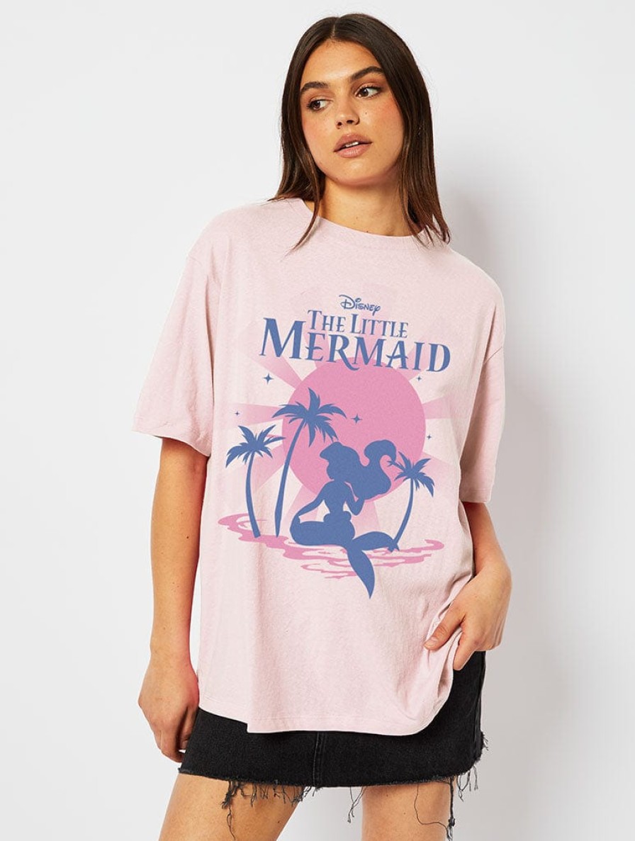 Skinnydip London Disney Little Mermaid Sunset T-Shirt In Pink Tops & T-Shirts