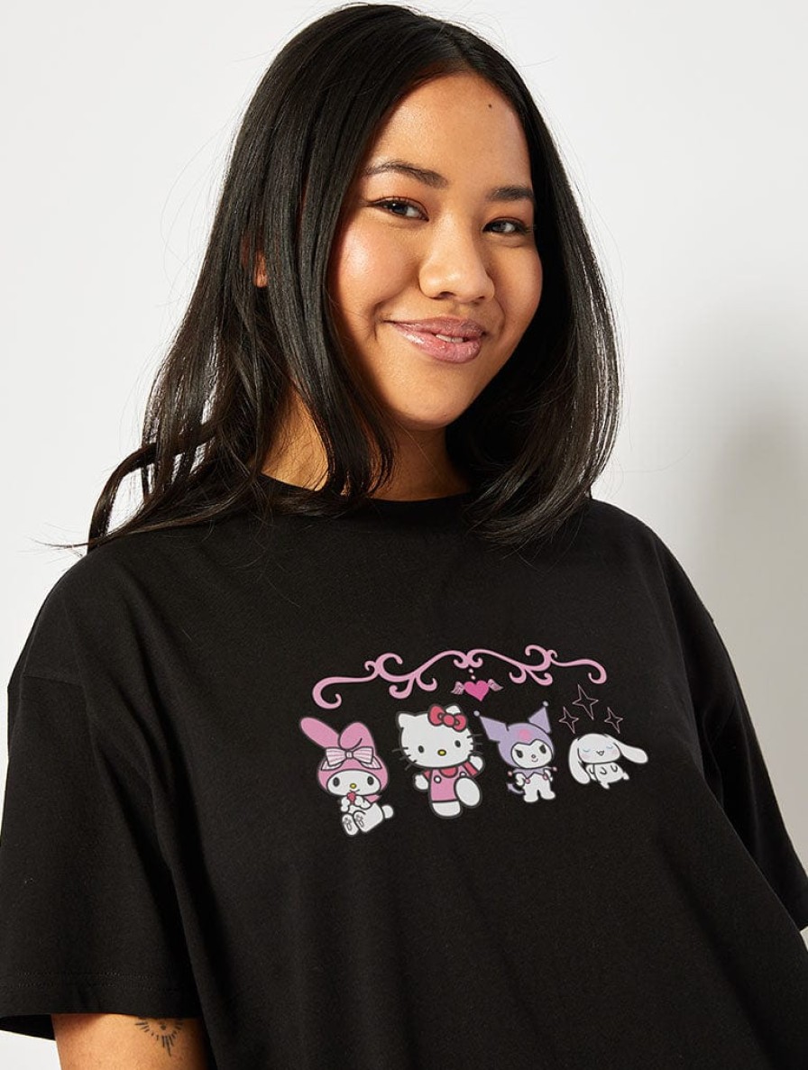 Skinnydip London Hello Kitty X Skinnydip Mixed Character T-Shirt In Black Shop All Clothing