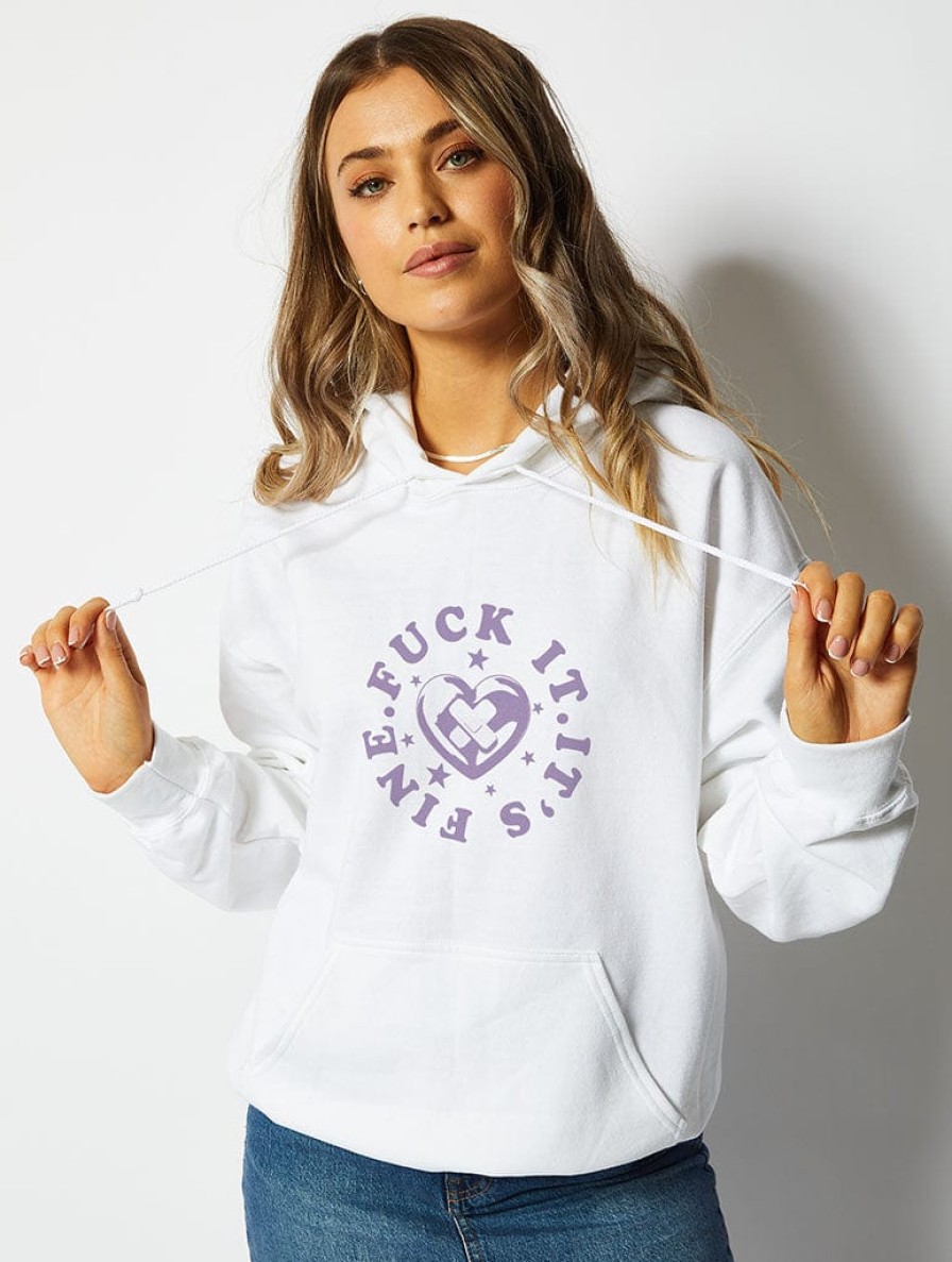 Skinnydip London F*Ck It, It'S Fine Hoodie In White Hoodies & Sweatshirts