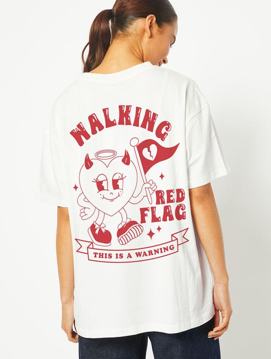 Skinnydip London Walking Red Flag T-Shirt In White Tops & T-Shirts