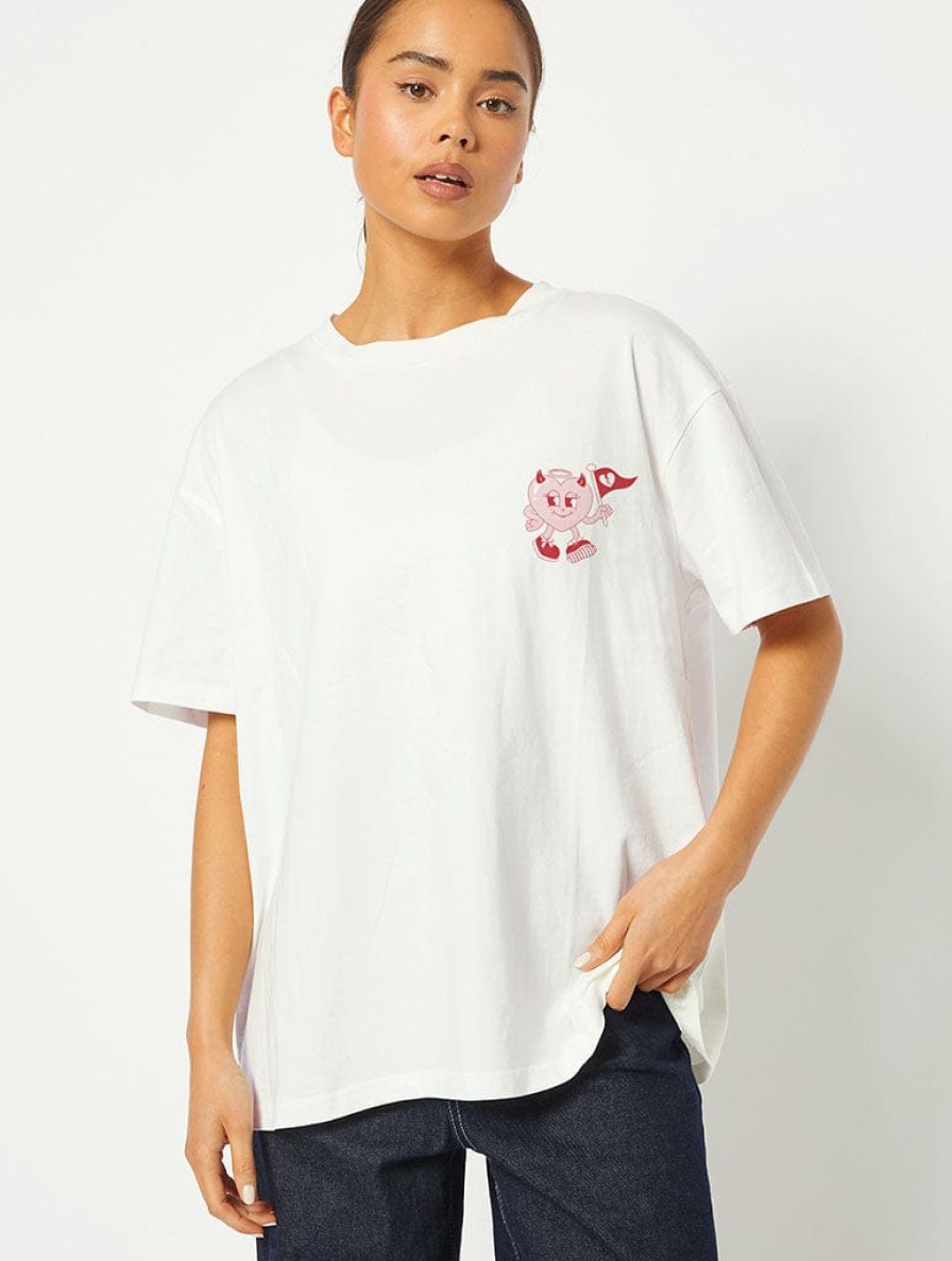 Skinnydip London Walking Red Flag T-Shirt In White Tops & T-Shirts