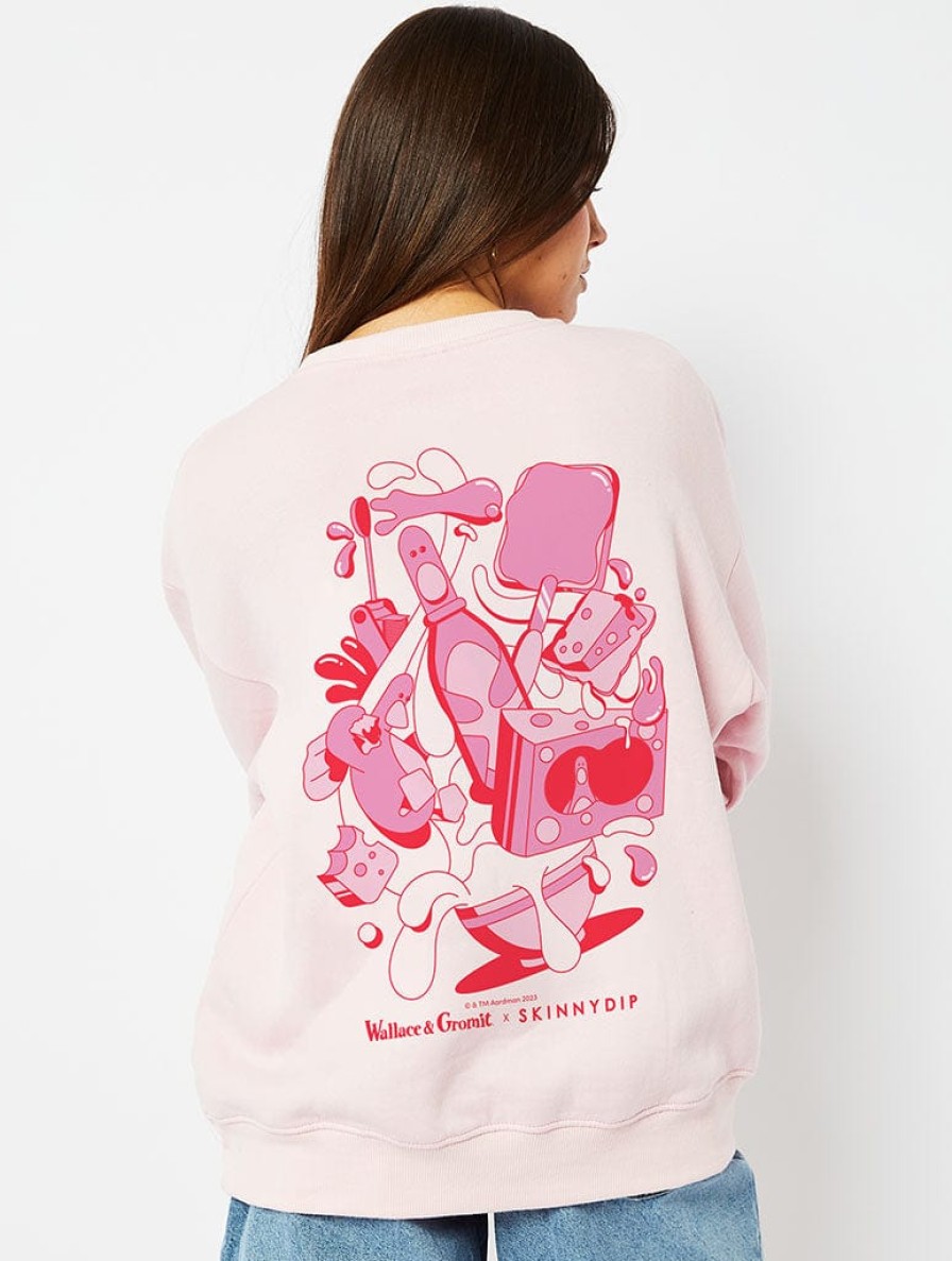 Skinnydip London Wallace & Gromit Feathers Pink Sweatshirt Loungewear