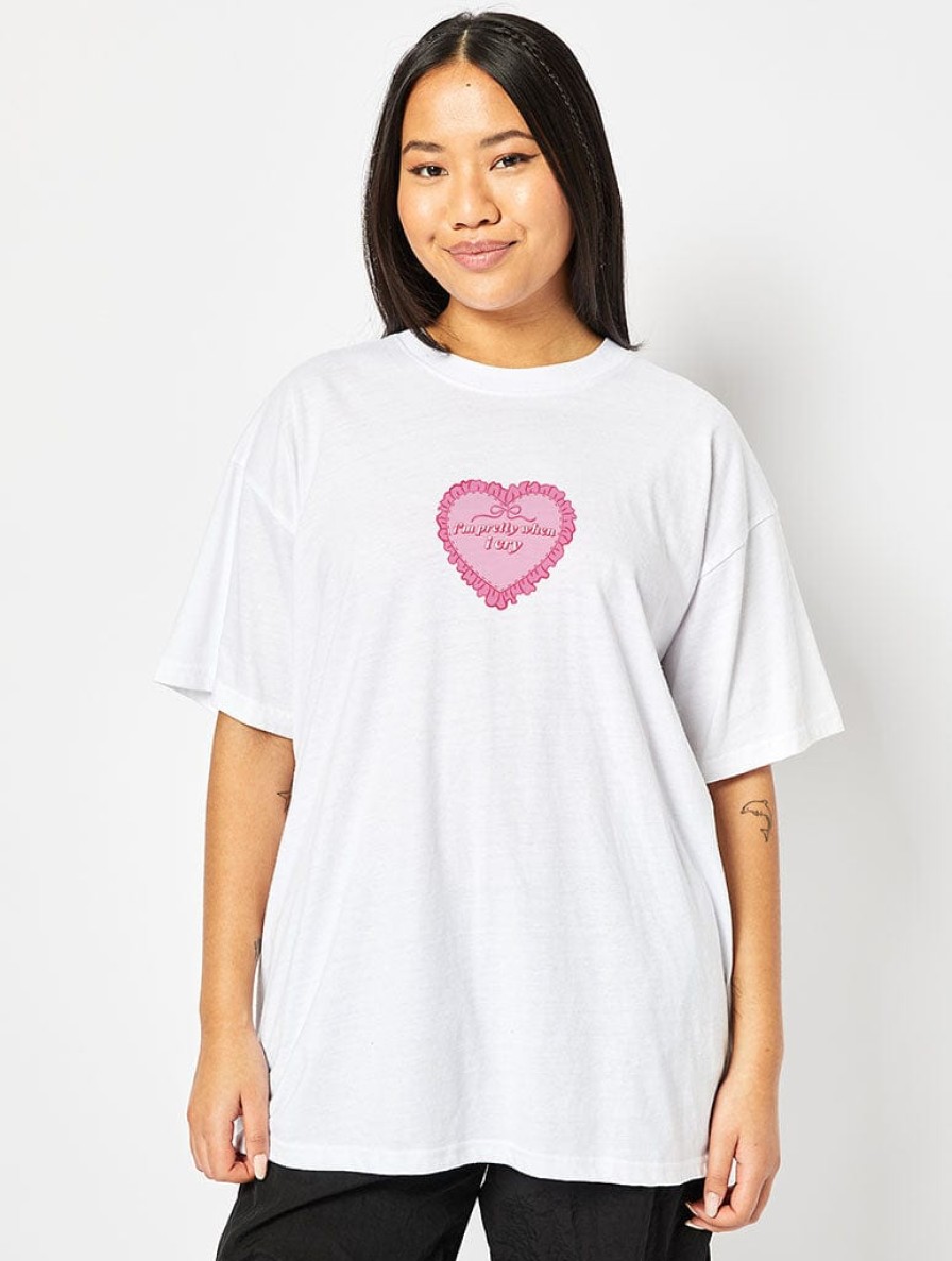 Skinnydip London Pretty When I Cry T-Shirt In White Tops & T-Shirts