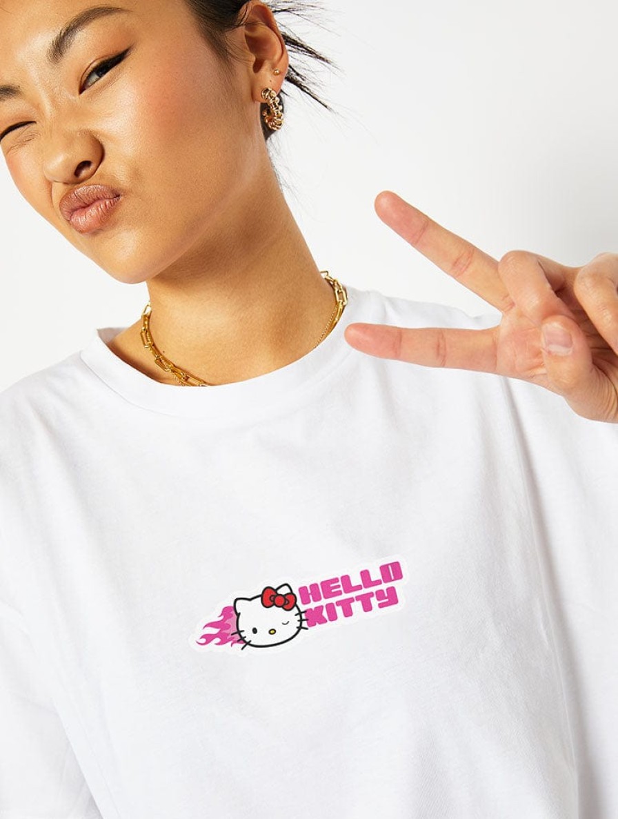 Skinnydip London Hello Kitty X Skinnydip Retro Sticker T-Shirt In White Tops & T-Shirts