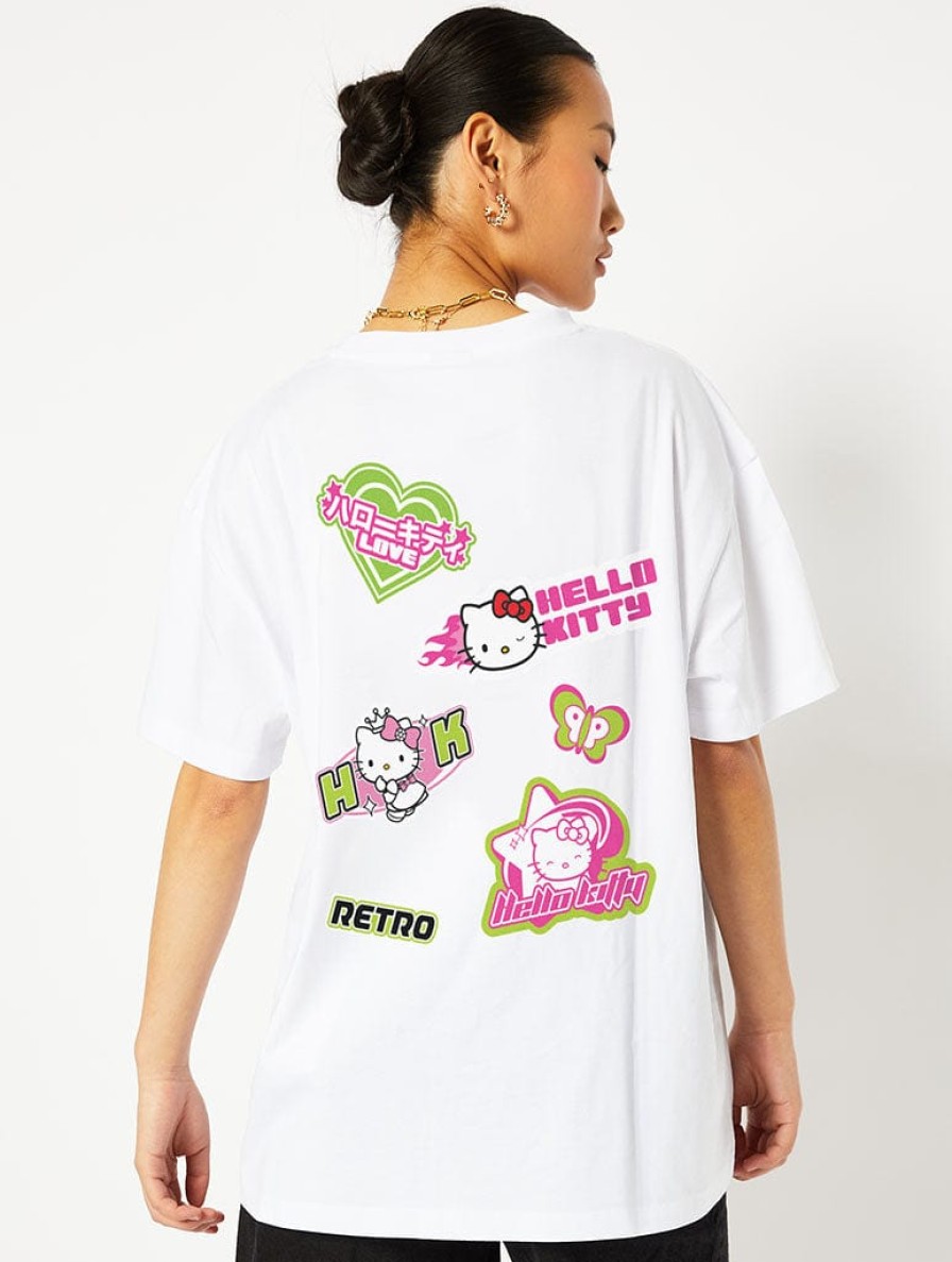 Skinnydip London Hello Kitty X Skinnydip Retro Sticker T-Shirt In White Tops & T-Shirts