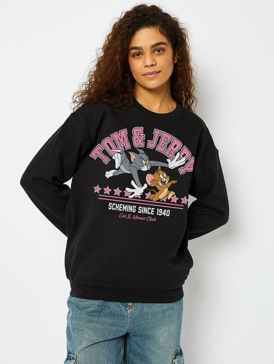 Skinnydip London Tom & Jerry Varsity Sweatshirt In Black Loungewear